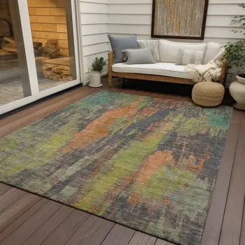 9' X 12' Orange And Teal Blue Abstract Washable Indoor Outdoor Area Rug