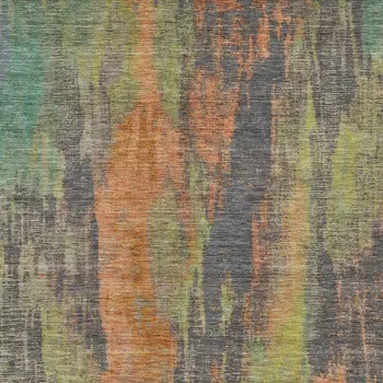 9' X 12' Orange And Teal Blue Abstract Washable Indoor Outdoor Area Rug