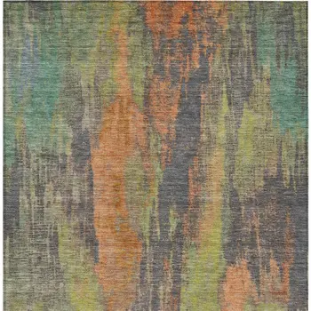 10' X 14' Orange And Teal Blue Abstract Washable Indoor Outdoor Area Rug