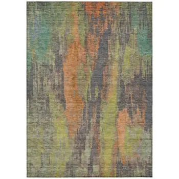 10' X 14' Orange And Teal Blue Abstract Washable Indoor Outdoor Area Rug