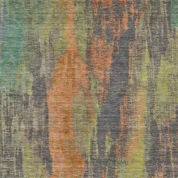 10' X 14' Orange And Teal Blue Abstract Washable Indoor Outdoor Area Rug
