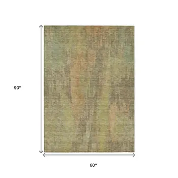 5' X 8' Taupe And Copper Abstract Washable Indoor Outdoor Area Rug