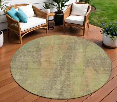 8' Taupe And Copper Round Abstract Washable Indoor Outdoor Area Rug