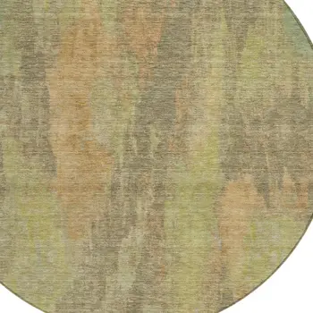 8' Taupe And Copper Round Abstract Washable Indoor Outdoor Area Rug
