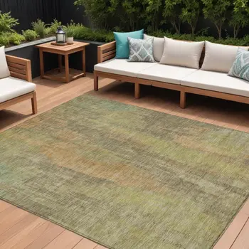10' X 14' Taupe And Copper Abstract Washable Indoor Outdoor Area Rug