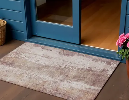 3' X 5' Blush And Ivory Abstract Washable Indoor Outdoor Area Rug