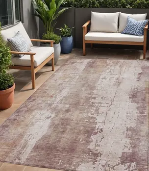 5' X 8' Blush And Ivory Abstract Washable Indoor Outdoor Area Rug