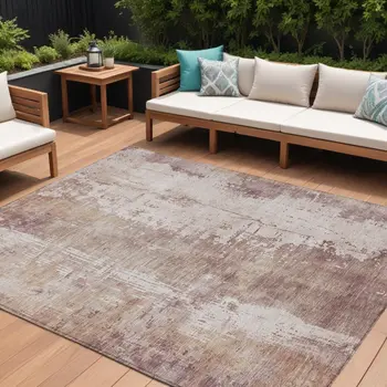 9' X 12' Blush And Ivory Abstract Washable Indoor Outdoor Area Rug