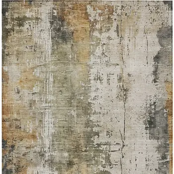 5' X 8' Olive Green And Ivory Abstract Washable Indoor Outdoor Area Rug