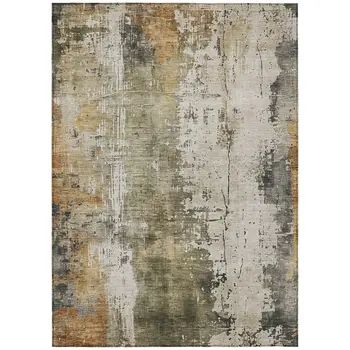 5' X 8' Olive Green And Ivory Abstract Washable Indoor Outdoor Area Rug