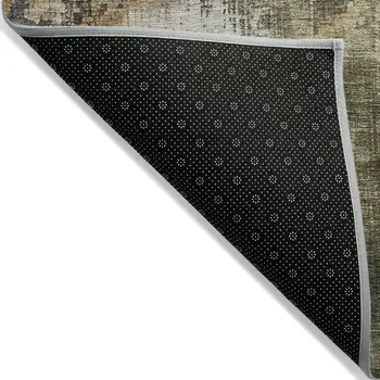 5' X 8' Olive Green And Ivory Abstract Washable Indoor Outdoor Area Rug