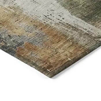5' X 8' Olive Green And Ivory Abstract Washable Indoor Outdoor Area Rug