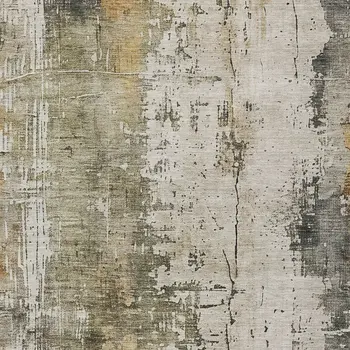 5' X 8' Olive Green And Ivory Abstract Washable Indoor Outdoor Area Rug