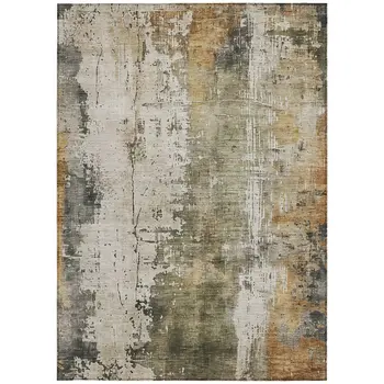 8' X 10' Olive Green And Ivory Abstract Washable Indoor Outdoor Area Rug