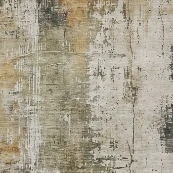 9' X 12' Olive Green And Ivory Abstract Washable Indoor Outdoor Area Rug
