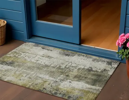 3' X 5' Pewter And Ivory Abstract Washable Indoor Outdoor Area Rug