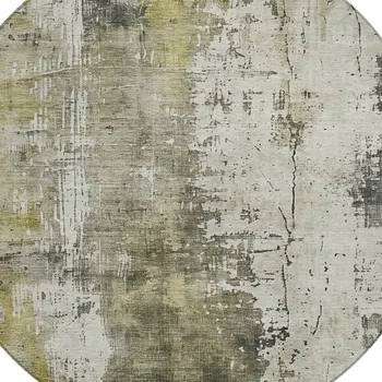 8' Pewter And Ivory Round Abstract Washable Indoor Outdoor Area Rug