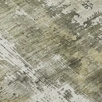 8' Pewter And Ivory Round Abstract Washable Indoor Outdoor Area Rug