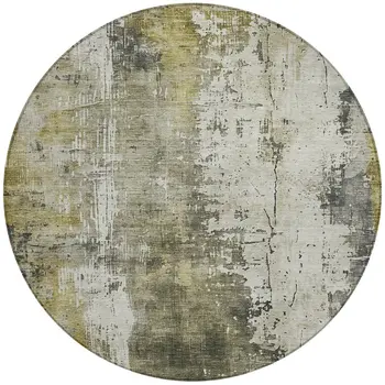 8' Pewter And Ivory Round Abstract Washable Indoor Outdoor Area Rug
