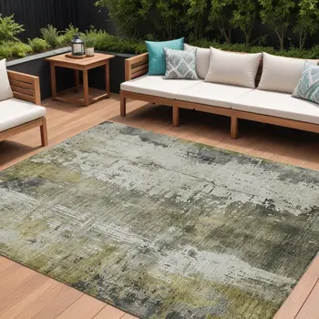 8' X 10' Pewter And Ivory Abstract Washable Indoor Outdoor Area Rug