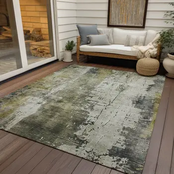 8' X 10' Pewter And Ivory Abstract Washable Indoor Outdoor Area Rug