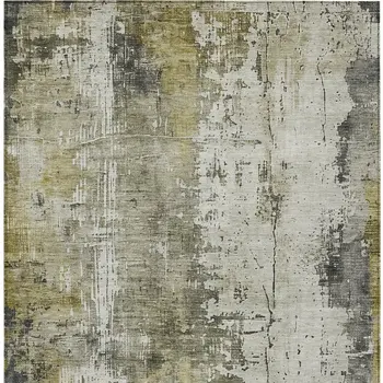 10' X 14' Pewter And Ivory Abstract Washable Indoor Outdoor Area Rug