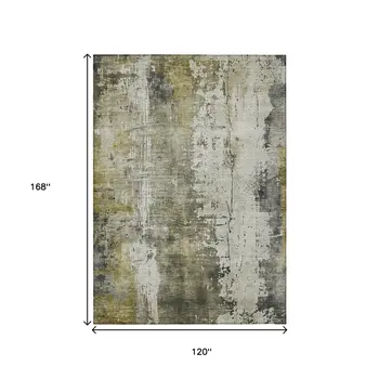 10' X 14' Pewter And Ivory Abstract Washable Indoor Outdoor Area Rug