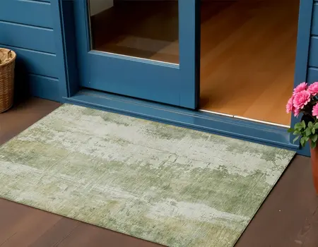 3' X 5' Sage And Ivory Abstract Washable Indoor Outdoor Area Rug