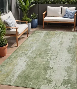 5' X 8' Sage And Ivory Abstract Washable Indoor Outdoor Area Rug