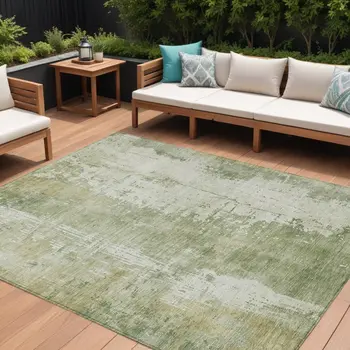 8' X 10' Sage And Ivory Abstract Washable Indoor Outdoor Area Rug