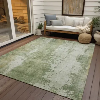 8' X 10' Sage And Ivory Abstract Washable Indoor Outdoor Area Rug