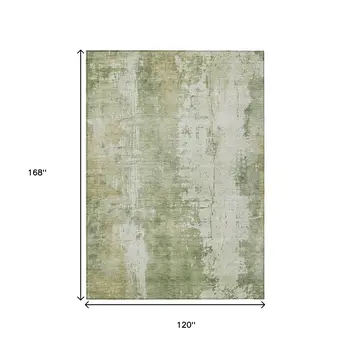 10' X 14' Sage And Ivory Abstract Washable Indoor Outdoor Area Rug