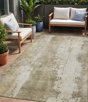 5' X 8' Taupe And Ivory Abstract Washable Indoor Outdoor Area Rug