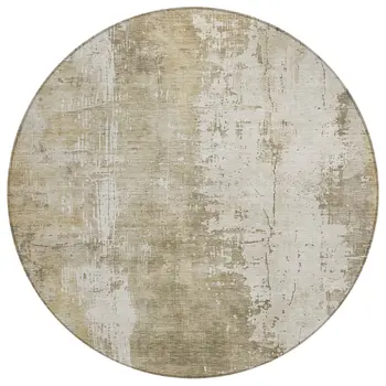 8' Taupe And Ivory Round Abstract Washable Indoor Outdoor Area Rug