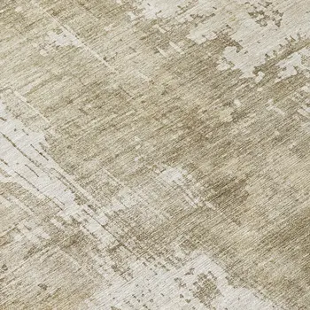 8' Taupe And Ivory Round Abstract Washable Indoor Outdoor Area Rug