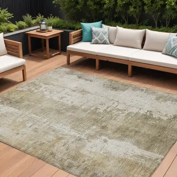 8' X 10' Taupe And Ivory Abstract Washable Indoor Outdoor Area Rug