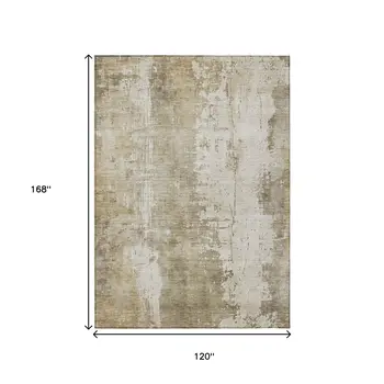 10' X 14' Taupe And Ivory Abstract Washable Indoor Outdoor Area Rug