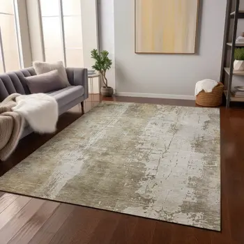 10' X 14' Taupe And Ivory Abstract Washable Indoor Outdoor Area Rug