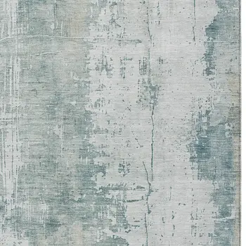 3' X 5' Turquoise And Ivory Abstract Washable Indoor Outdoor Area Rug