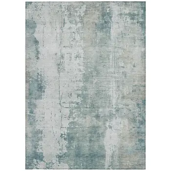 5' X 8' Turquoise And Ivory Abstract Washable Indoor Outdoor Area Rug