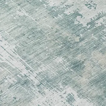 8' Turquoise And Ivory Round Abstract Washable Indoor Outdoor Area Rug