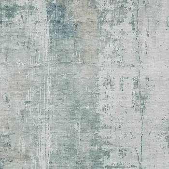 9' X 12' Turquoise And Ivory Abstract Washable Indoor Outdoor Area Rug