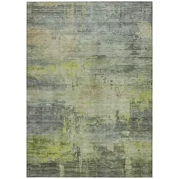 3' X 5' Artichoke Green And Charcoal Abstract Washable Indoor Outdoor Area Rug