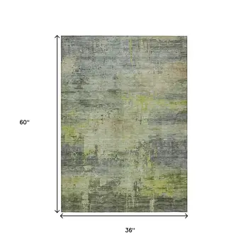 3' X 5' Artichoke Green And Charcoal Abstract Washable Indoor Outdoor Area Rug