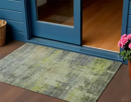 3' X 5' Artichoke Green And Charcoal Abstract Washable Indoor Outdoor Area Rug