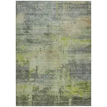 3' X 5' Artichoke Green And Charcoal Abstract Washable Indoor Outdoor Area Rug
