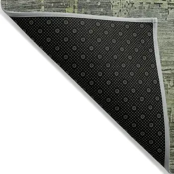 3' X 5' Artichoke Green And Charcoal Abstract Washable Indoor Outdoor Area Rug