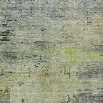 3' X 5' Artichoke Green And Charcoal Abstract Washable Indoor Outdoor Area Rug
