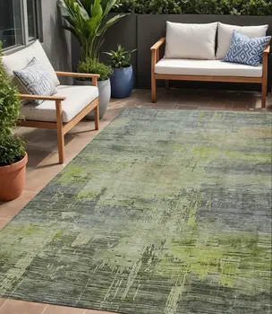 5' X 8' Artichoke Green And Charcoal Abstract Washable Indoor Outdoor Area Rug