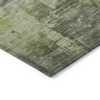 5' X 8' Artichoke Green And Charcoal Abstract Washable Indoor Outdoor Area Rug